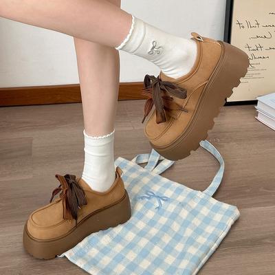 Модные шнурованные туфли на платформе в британском стиле, женские, новые весна-осень 2025 года, с юбкой, с круглым носком, туфли Мэри Джейн