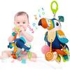 Jollybaby Музыкальная подвесная игрушка-погремушка на веревочке для детской коляски, автокресла, кроватки, игрового коврика, Плюшевая игрушка-тукан для автокресла с музыкой и грызунком
