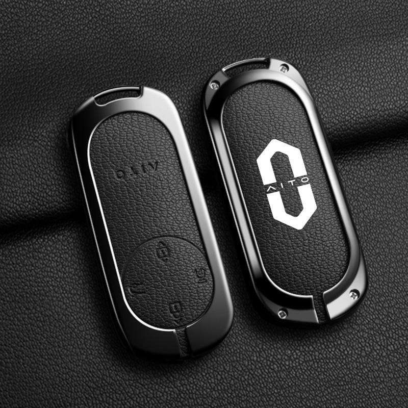 Huawei AITO M7/M5/M5ev Key Case: Genuine Leather Full-Coverage Key Shell & Buckle