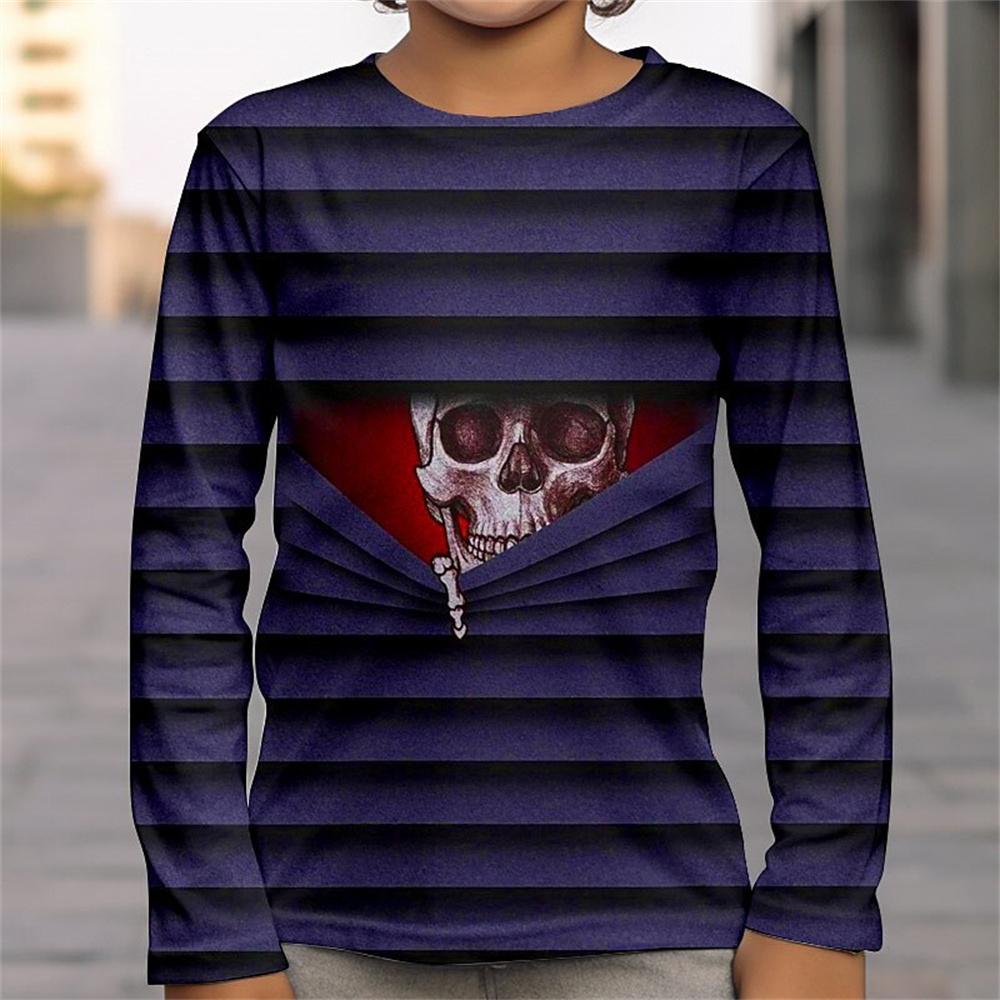 Halloween Tees 3d Skull Optical Illusion T Shirts For Children Clothes Fteenagers Boys Wear Large Eyeball T-Shirt For A Boy 2023