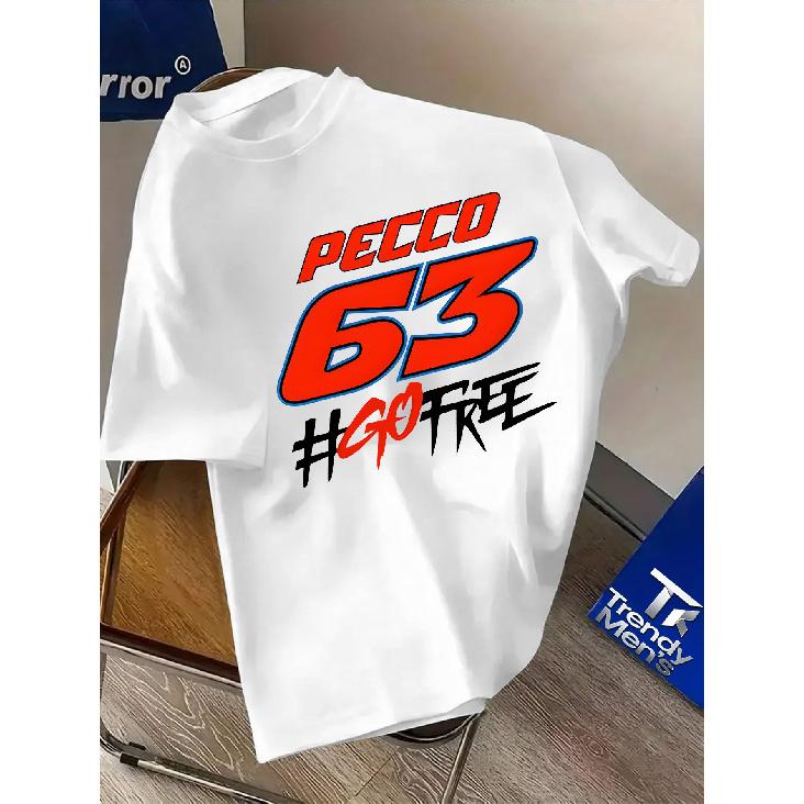 Men'S PECCO 63 Short-Sleeve T-Shirt With Vintage Racing & GOFREE Slogan Print, Breathable Summer Streetwear Tee Featuring Iconic PECCO Design, Plus