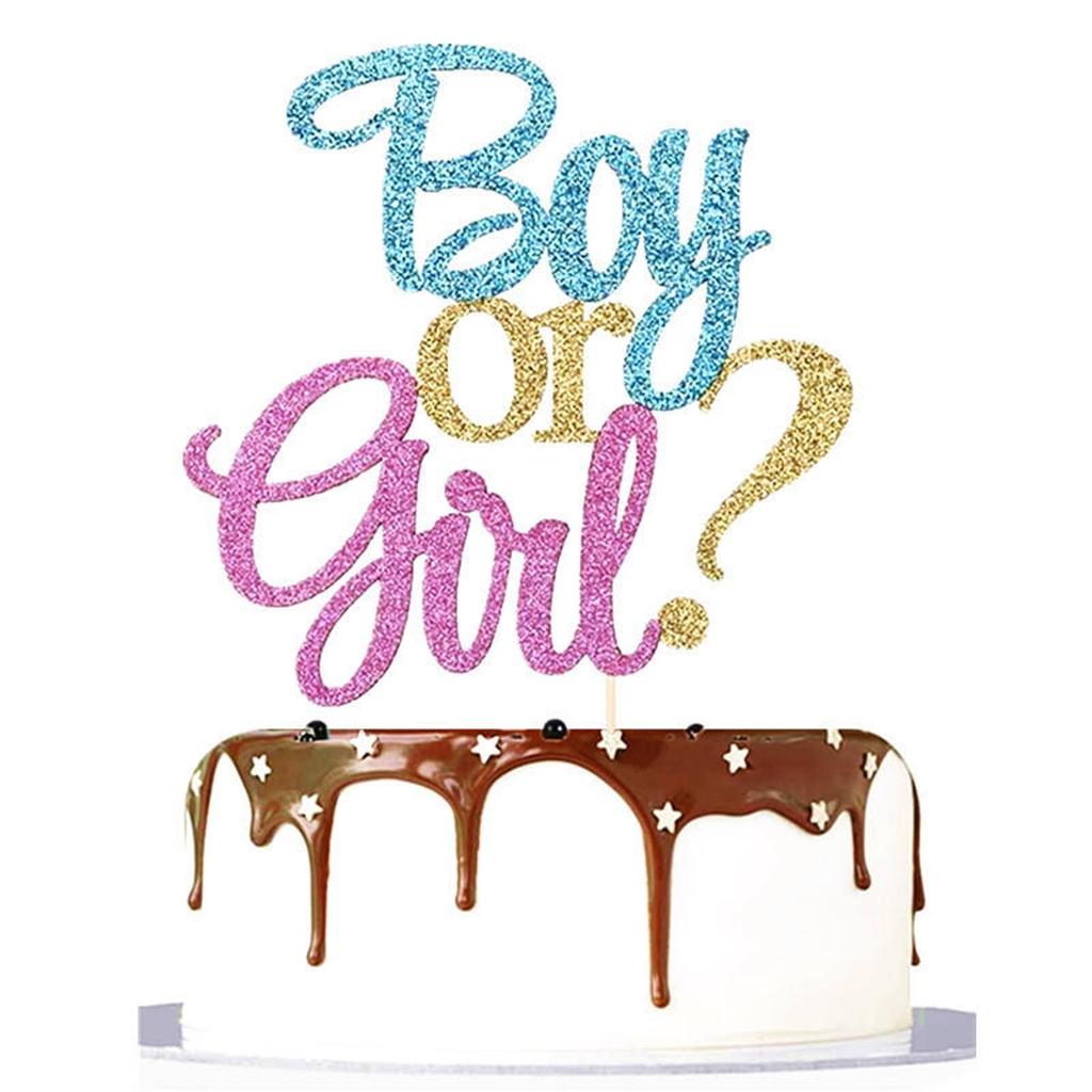 Glitter Boy Or Girl Cake Toppers Gender Reveal Party Cake Decorations Blue Supplies Birthday Party Cake Flags