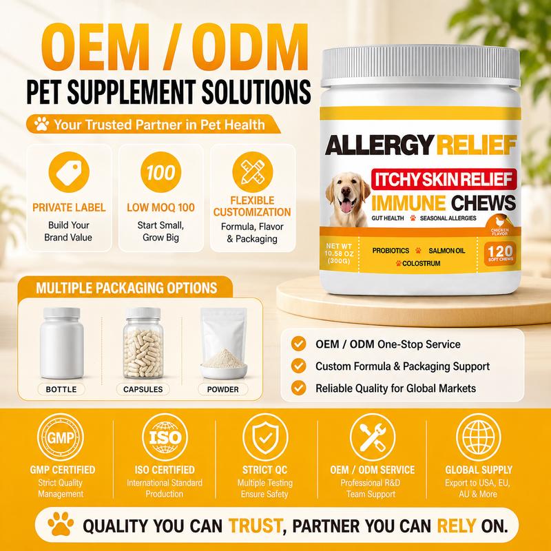 Dog Allergy Relief Soft Chews for Dogs Itchy Skin Support Gut Health Immune Support Probiotics Salmon Oil Pet Supplement