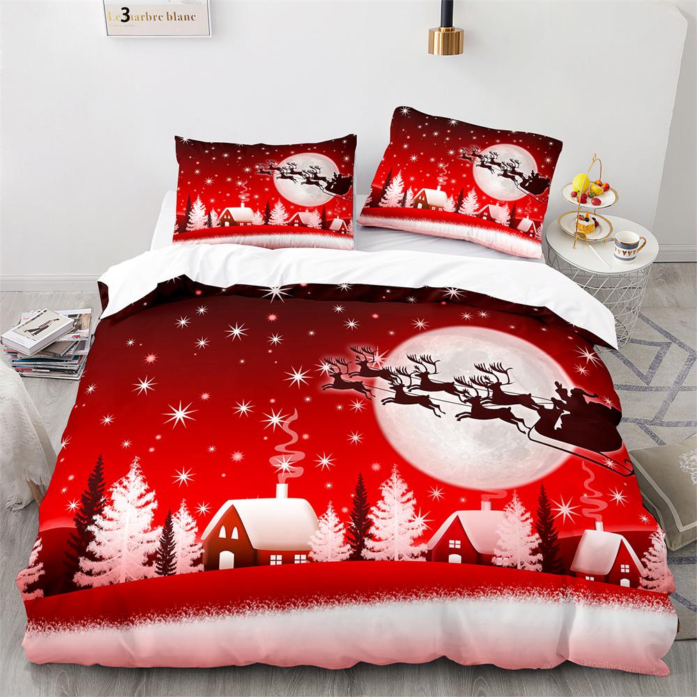 Christmas Duvet Cover Set King Queen Full Size Snowflake Gold Deer Pattern Holiday Bedding Set Polyester Comforter Cover For Kid