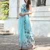 Women's Floral Maxi Dress Sleeveless Halterneck Chiffon Midi Dress Summer Boho Sundress with Belt for Vacation Wedding Cocktail Prom Party
