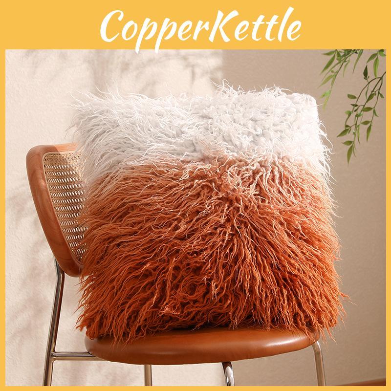 Pillowcase Only Luxurious Plush Gradient Orange Sheepskin Throw Pillow Cover Modern Minimalist