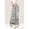 Women's Light Grey Baggy Bow Pants Vintage Y2k Harajuku Aesthetic Parachute Pants High Waist Trousers 2000s Trashy Clothes 2024