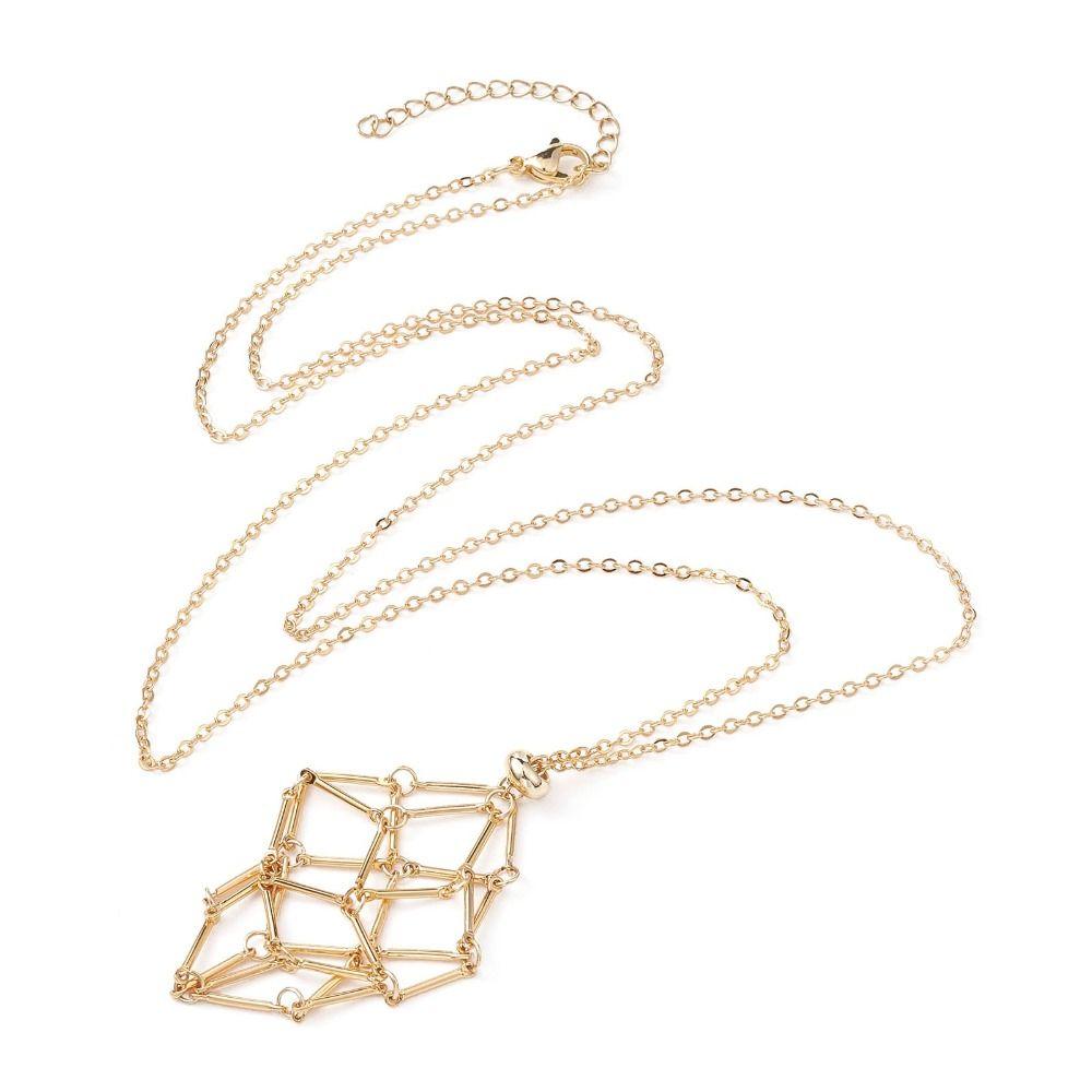 Медное кристаллическое сетчатое металлическое ожерелье серебряного цвета с каменным держателем, ожерелье для вечеринки