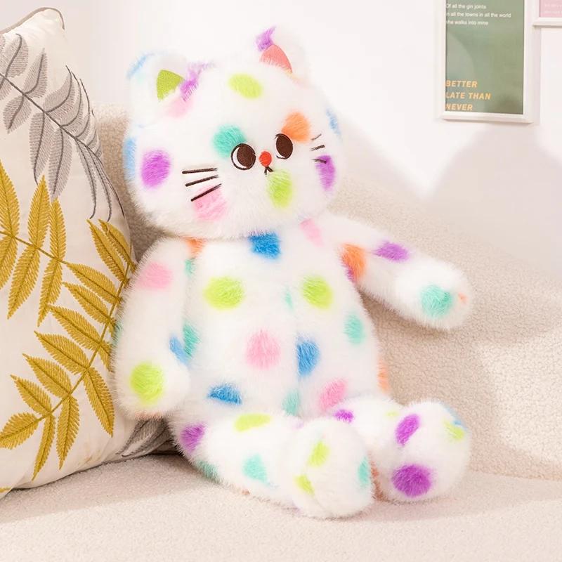 Креативные плюшевые игрушки в виде пятнистой кошки, мягкие игрушки для животных, мультяшная радужная кошечка, подушка для кукол, украшение для комнаты, подарок на день рождения