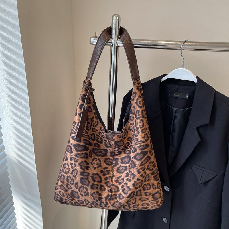 Retro Simple Leopard Print Tote Bag Women'S Tide Casual Large Capacity Shoulder Bag Underarm Bag