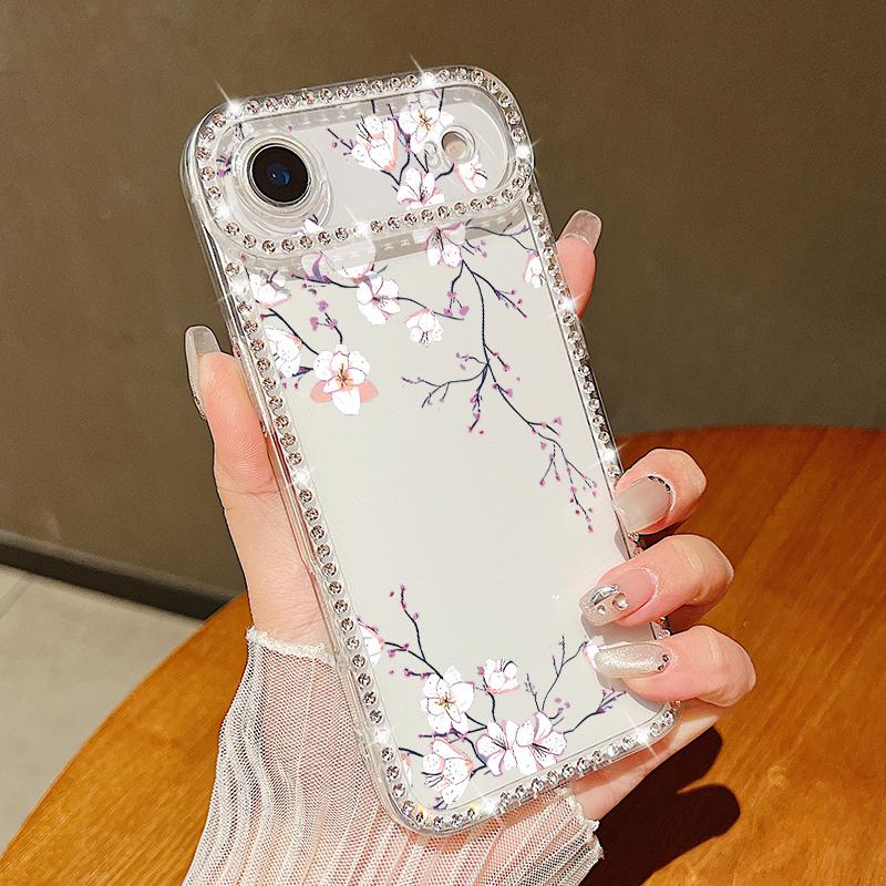 Противоударный чехол из ТПУ с цветочным принтом для iPhone 17 Pro Max 16e 16 15 14 13 15 Pro 17 ТПУ Блестящий бриллиант Мягкий силиконовый чехол для телефона
