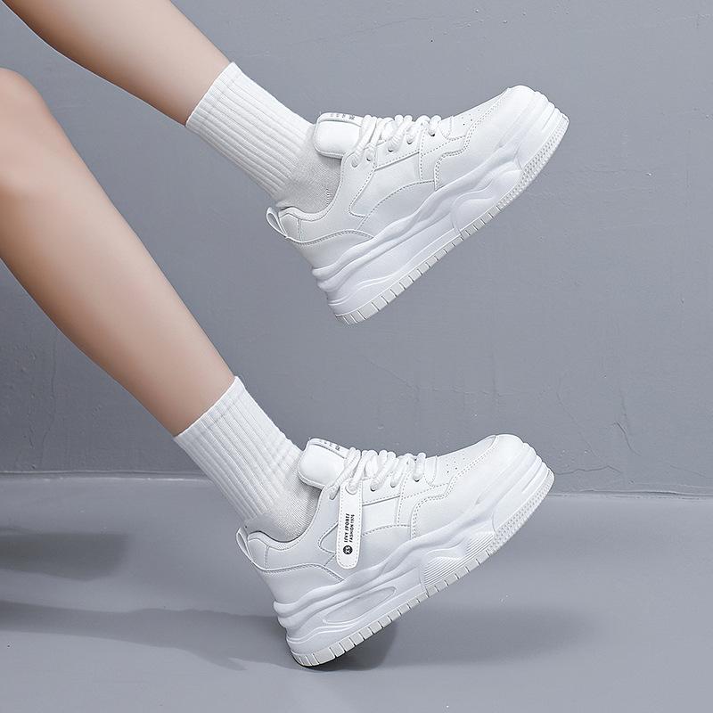 Женские повседневные кроссовки на толстой платформе, дышащие кроссовки из искусственной кожи для ходьбы, удобные кроссовки на шнуровке для бега для женщин, легкие кроссовки для тренировок и тенниса
