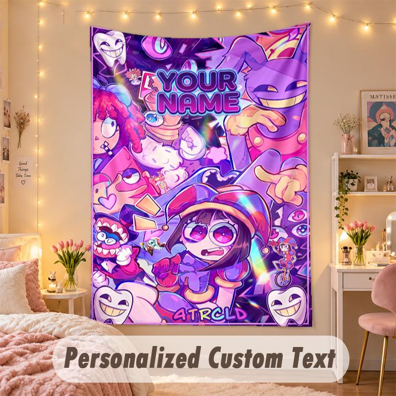 Custom Personalized Tapestry,The Amazing Digital Circus Print Custom Name Text Wall Art Hanging for Bedroom