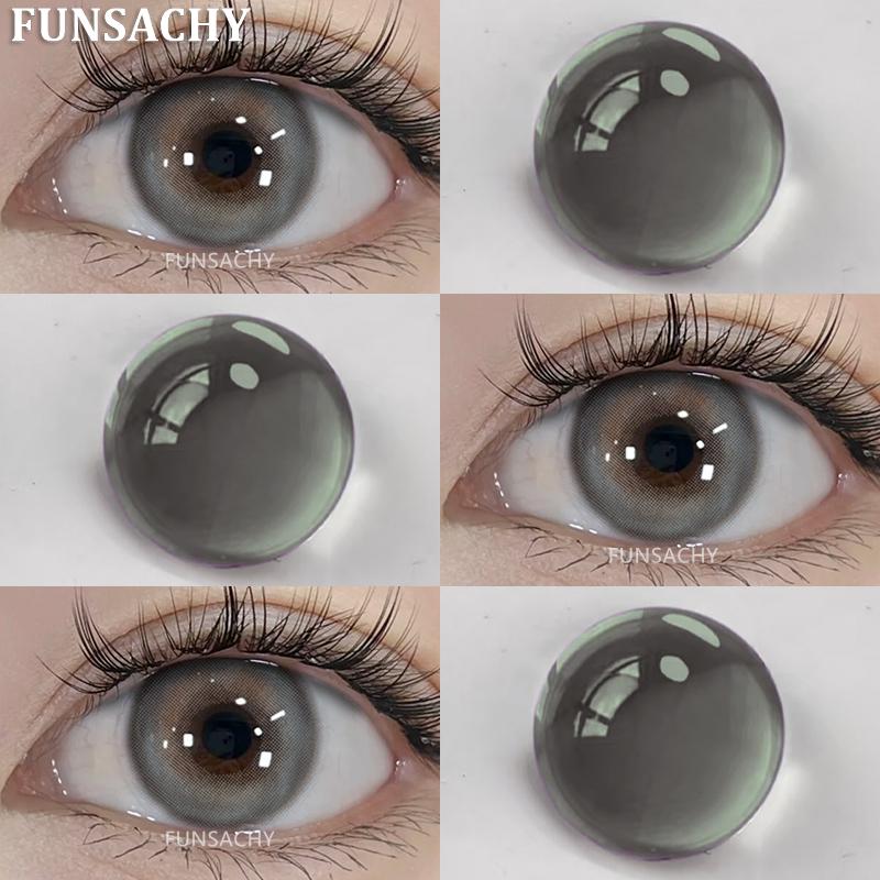 FUNSACHY2pcs Brown Colored Contacts Lenses with Myopia 0~-8.00 Degree Yearly Beauty Cosmetic Makeup Pupils 14.5mm Blue Eye Lens