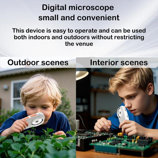 Kids Digital Microscope 500X Mini Portable Pocket Microscope Camera with 2-Inch IPS Screen Built-in 8 LEDs Educational Science Experiment Magnifying