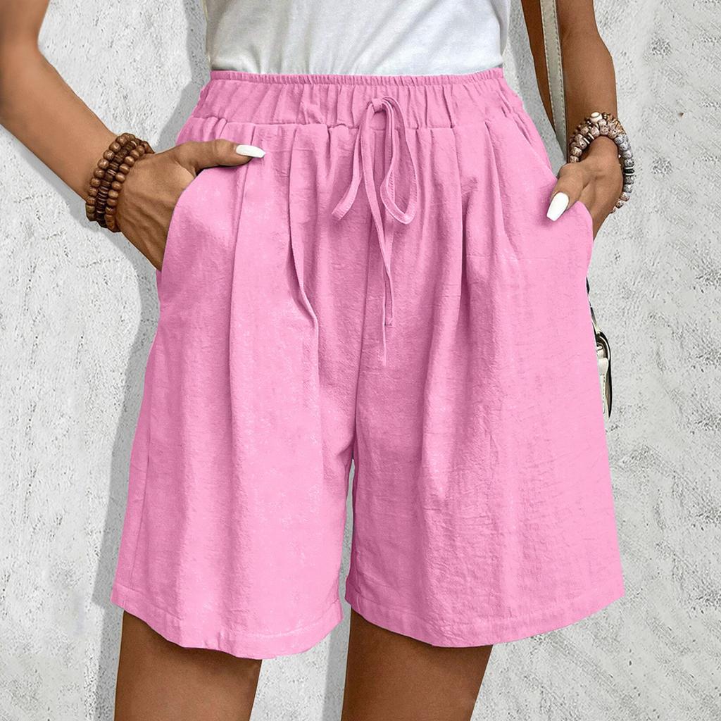 Женские модные однотонные повседневные пляжные брюки с эластичной талией и завязками на шнурке, повседневные домашние шорты с карманами
