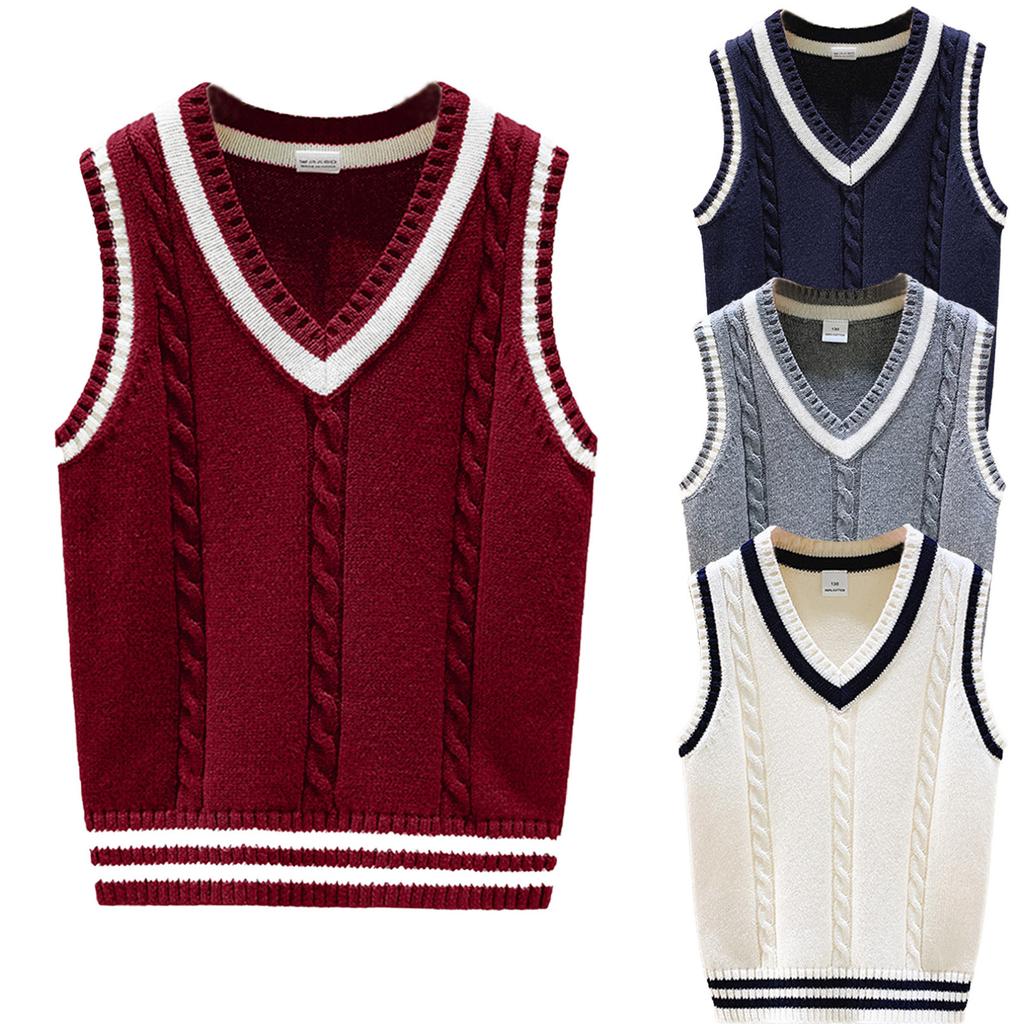 Boys Girls V Neck Sweater Vest Kids Unisex School Casual Sleeveless Waistcoat