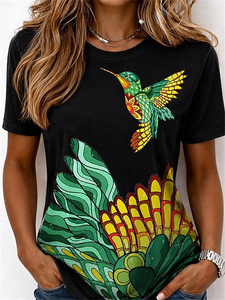 2026 Summer Fashion Women's Short-Sleeve T-Shirt Elegant Floral Print Round-Neck Top Casual-Style Women's Short-Sleeve Shirt