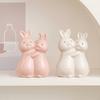 Пасхальный обнимающийся кролик Керамическая фигурка Миниатюрная Розовая Белая Пара Кроликов Статуэтка Дом Офис Рабочий стол