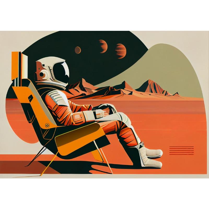 Ретро-космическая сцена середины века у бассейна, астронавты отдыхают на Марсе, постер, холст, картина, настенное искусство, картины, декор для дома