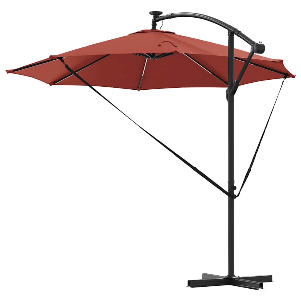 Cantilever Sun Umbrella with LED Light Strips Terracotta 294 x 294 x 248 cm