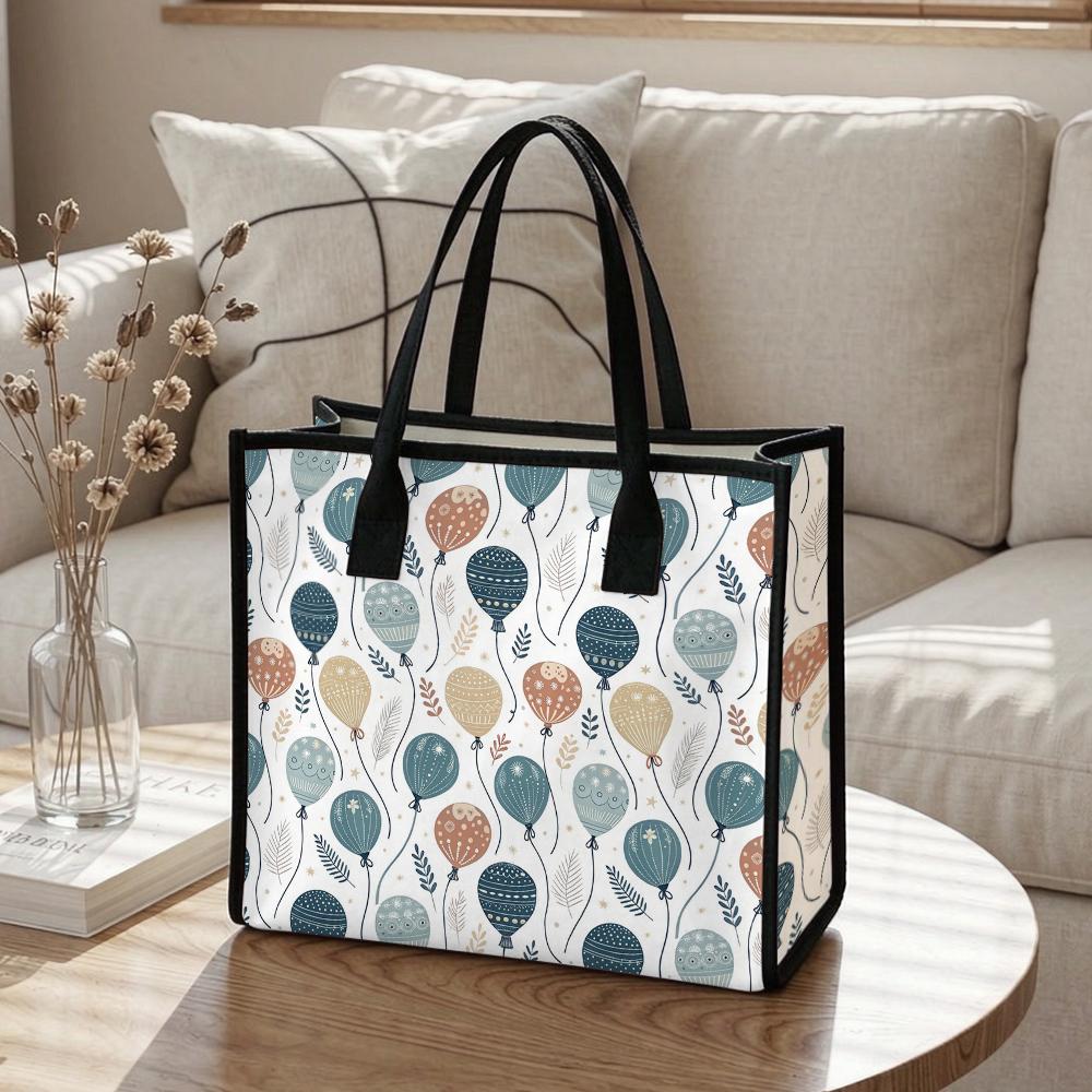 Boho Balloon Print Tote Bag for Women Casual Canvas Shoulder Bag Fashion Daily Use Handbag for Shopping Work Travel