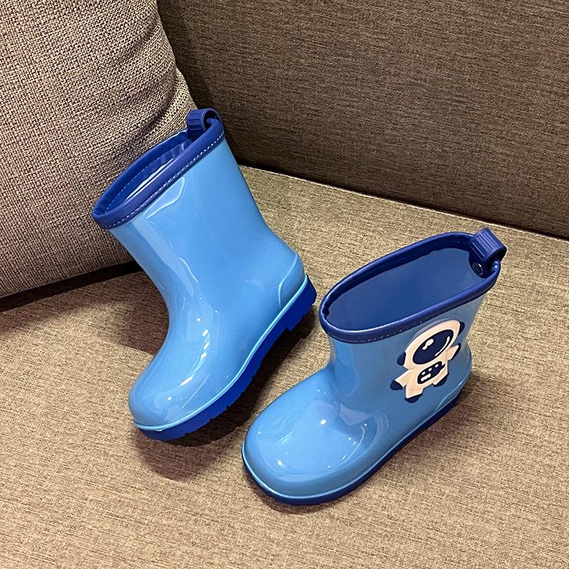 Детские дождевики для мальчиков, астронавтов, резиновые сапоги, флисовые, нескользящие, для детей среднего и старшего возраста, водонепроницаемая обувь