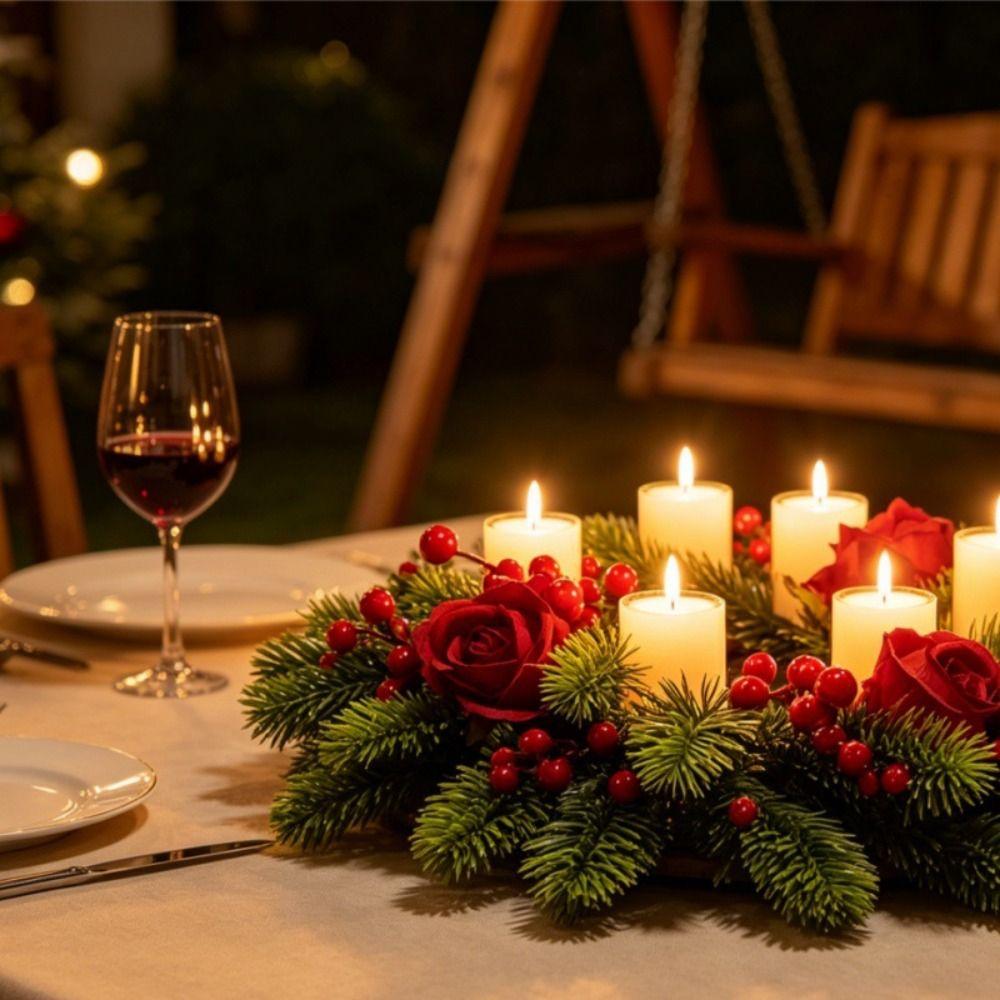 20cm Christmas Candlestick Wreath Red Berry Candle Wreaths Dining Table Christmas Decoration