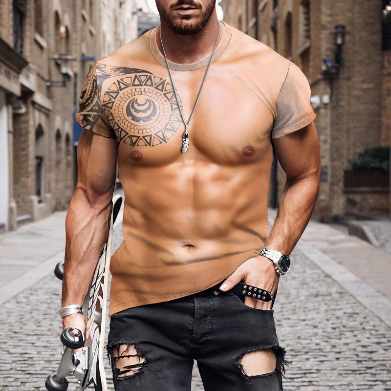 Летняя мужская футболка с коротким рукавом и принтом Muscle 3D, персонализированные футболки с коротким рукавом и круглыми поддельными кубиками пресса
