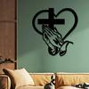 Praying Hands Wall Sign Christian Heart Metal Wall Art Sign Black Finish Religious Decorative Prayer Sign for Living Room Patio Farmhouse