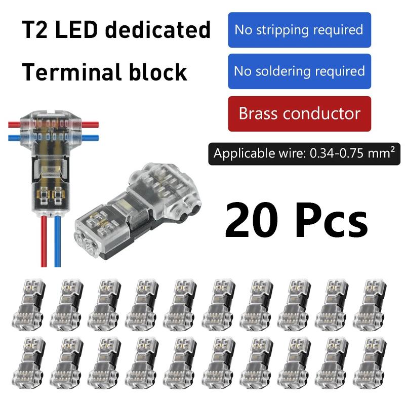10/100PCS Wire Cable Snap In T2 Connector No-solder No-peel Quick Terminal Connections Joiners Auto Plug Electrical Accessories