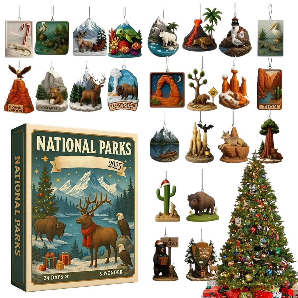 Christmas National Parks Themes Ornament Countdown Cute Acrylic Calendars with 2D Flat Pendant 24 Days Xmas Decoration