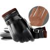 Leather Gloves Men Waterproof Touch Screen Autumn and Winter Washed Leather PU Leather Velvet Warm Driving Cycling Motorcycle