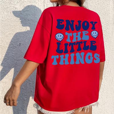 Женские футболки с надписью «Наслаждайтесь мелочами», свободная одежда большого размера, дышащий хлопок с короткими рукавами и круглым вырезом