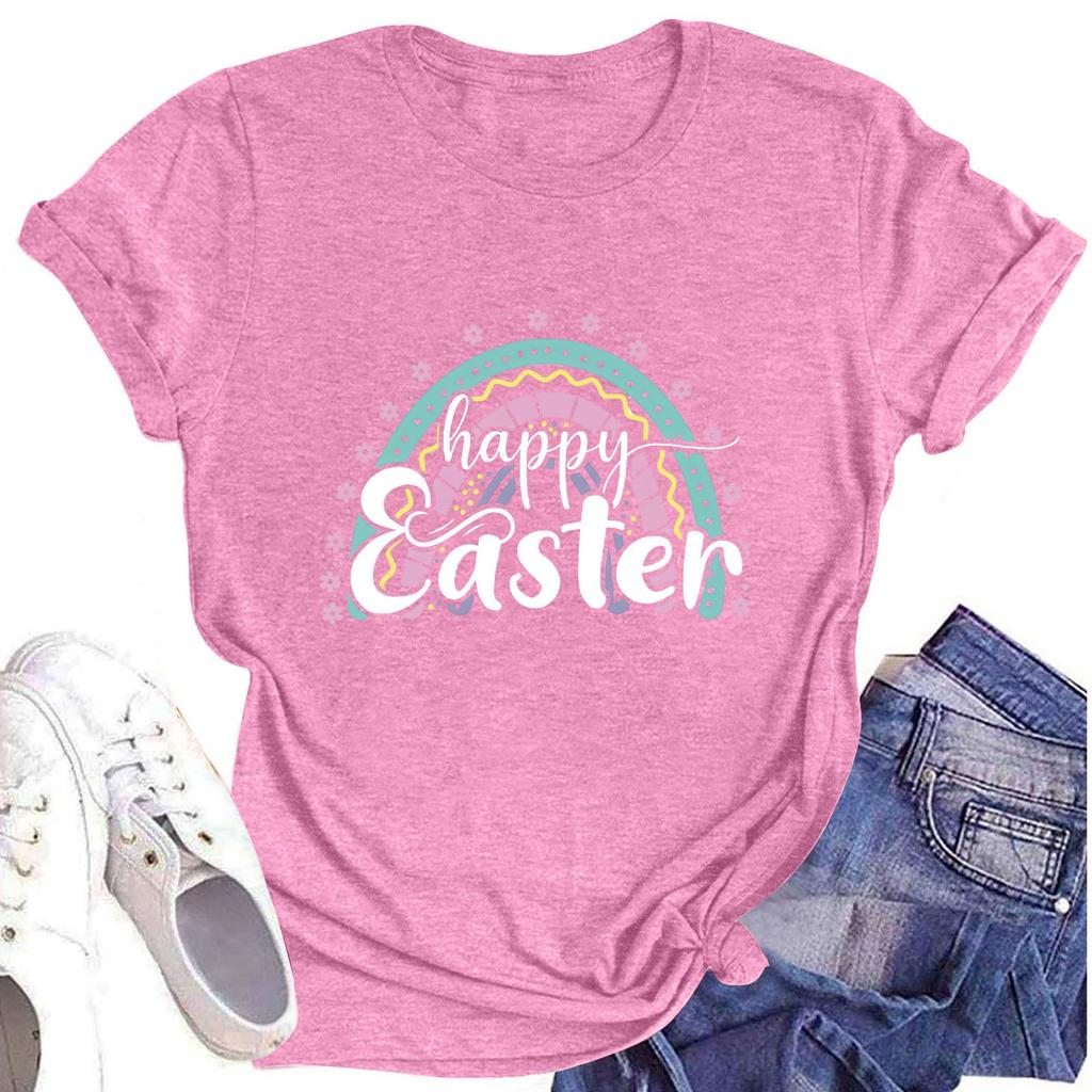 Women's Casual Short Sleeve Easter Printed Round Neck Short Sleeve T-Shirt Top