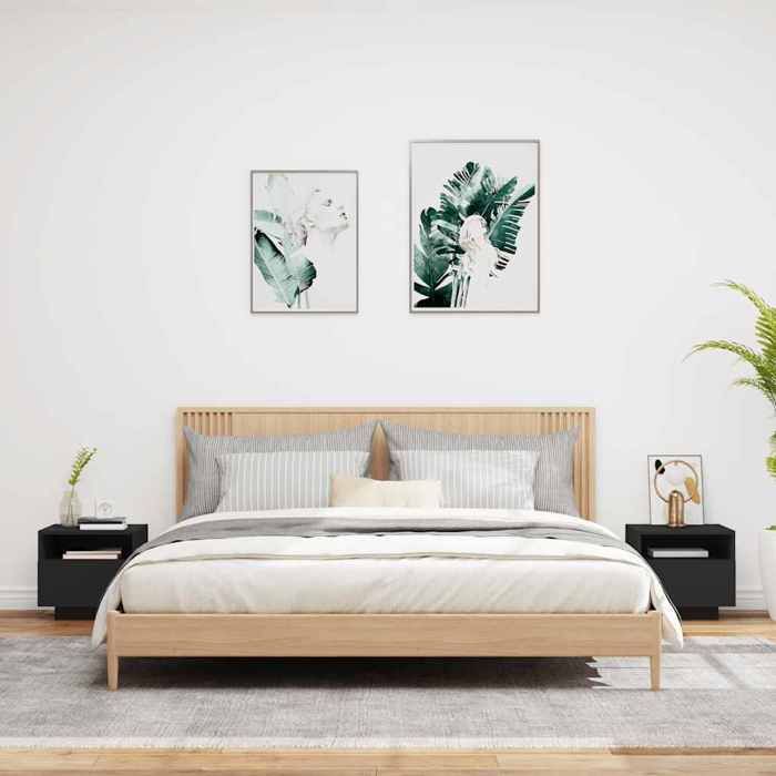 Maison Exclusive - Armoires de chevet avec lumières LED 2 pcs noir 40x39x37 cm