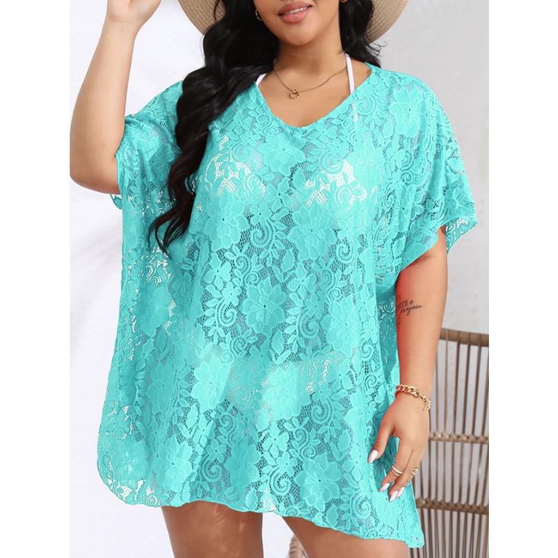 Женские накидки больших размеров, сексуальные кружевные ажурные прозрачные пляжные платья с v-образным вырезом и разрезом, купальники, накидки