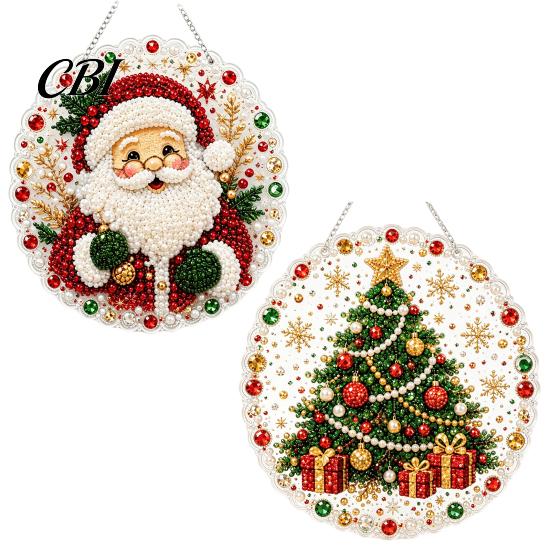 Full Drill Accessory Set Christmas Rhinestone Painting Kit, DIY Wreath Art Craft for Adults, Double Project Beginners Sided Window Ornament,