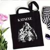 Katseye Kpop Merch Canvas Tote Bag Shoulder Handbag Shopping Bag Large Capacity Eco Friendly Fan Gift White