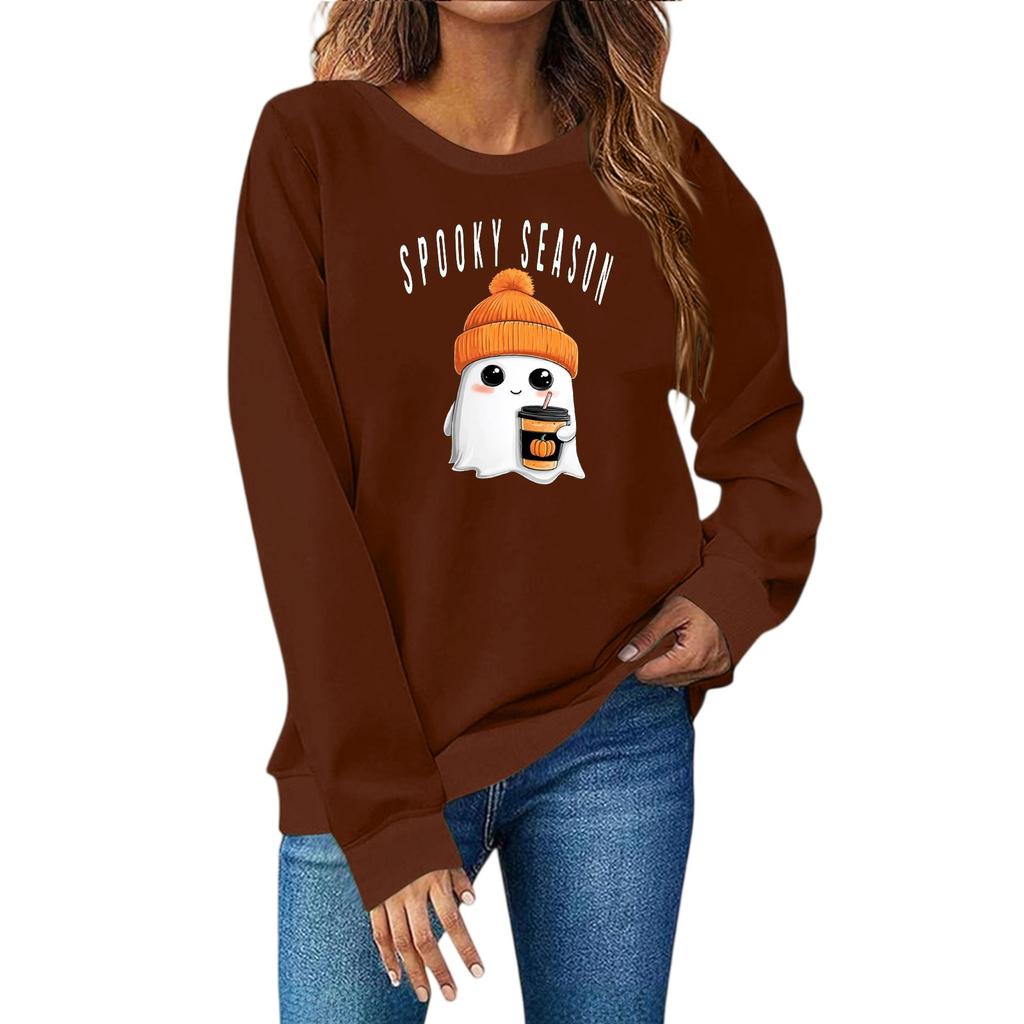 Женская мода повседневный принт повседневный длинный рукав круглый вырез толстовка топ