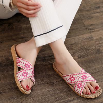 Модные ретро женские дышащие льняные тапочки