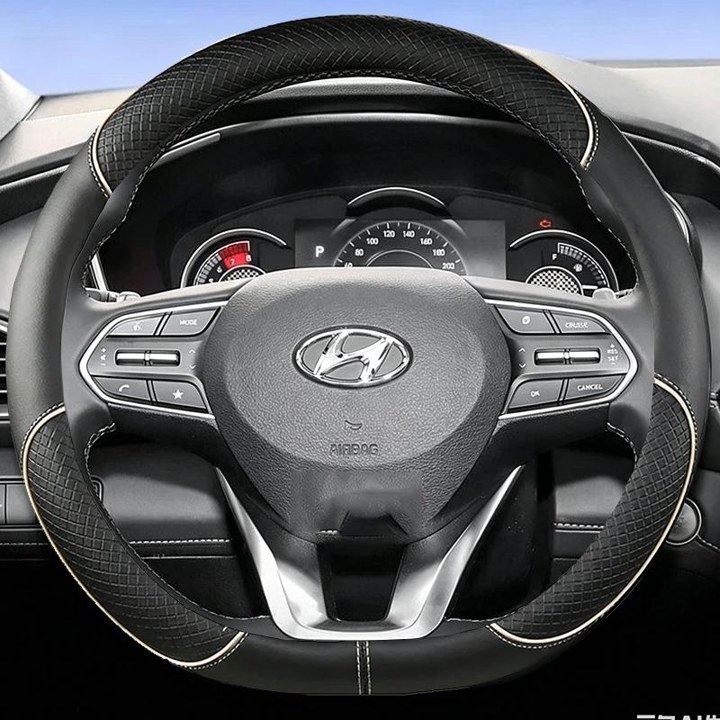 Кожаная накладка на руль автомобиля для Hyundai I30 Tucson Ioniq N Grand I10 Elantra I30n I20 Ix35 Palisade Ix20 Kona Santa fe