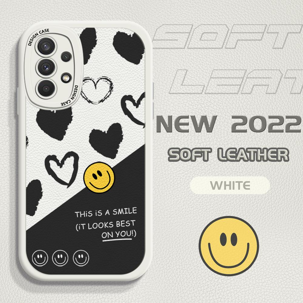 Тонкий кожаный чехол-накладка с рисунком в виде мультяшной улыбки в стиле INS из искусственной кожи для Samsung Xiaomi Poco Redmi