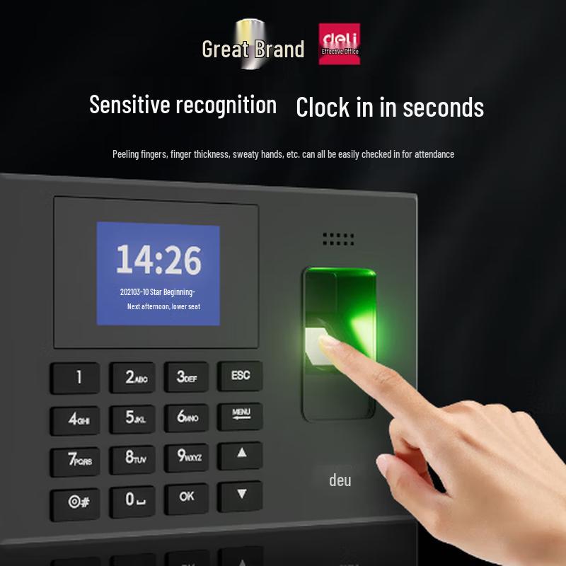 Deli Fingerprint Attendance Time Clock Machine CN plug (adapter included)