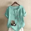 Women's Fashion Owl Prined Short Sleeve T-shirt Loose Cotton Shirt Casual Loose Summer Blouse Plus Size Tops