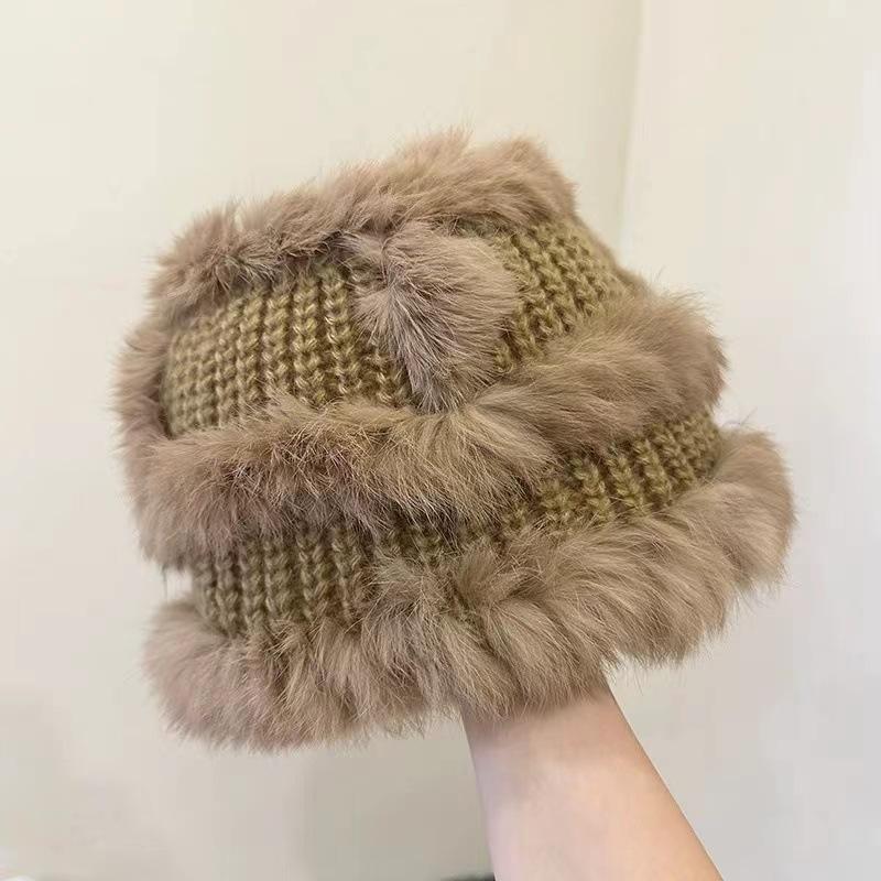 Women's Luxury Winter Hat Plush Rabbit Fur Fisherman Cap with Ear Flaps Soft Warm Beanie for Everyday Stylish Headwear