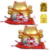 Lucky Cat Money Box Figurine for Good Luck and Money Fortune Entrance 2 Metal Stickers Included Set of 2