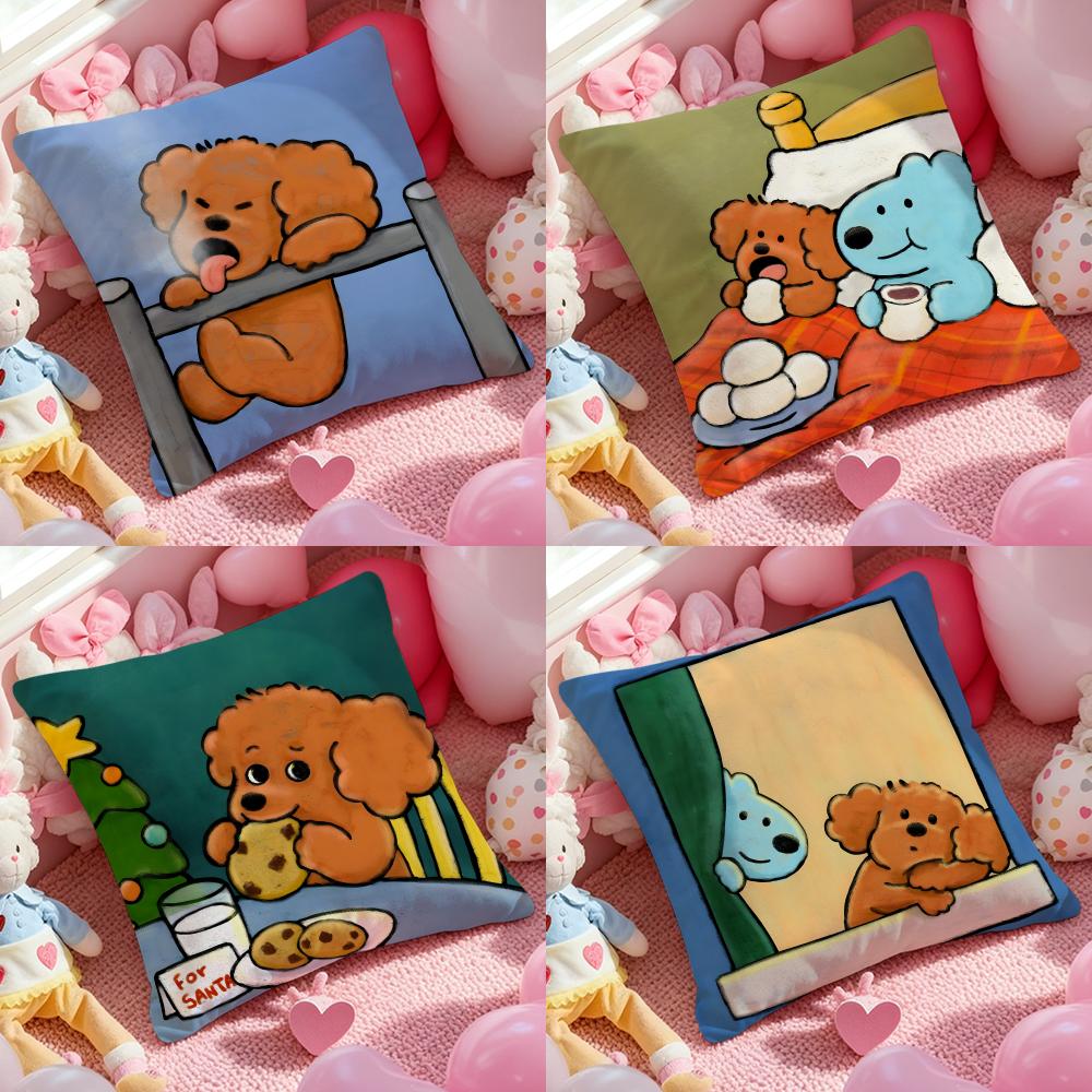 Puppy Life Cushion Cover Anti-dustmite Pillowcase Invisible Zipper Silky Short Plush Sofa Cushion Cover