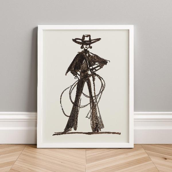 Western Cowboy Cowgirl Line Poster Retro Southwestern Rodeo Fashion Ranch Canvas Painting Wall Art for Living Room Home Decor