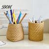Pen Storage Container Faux Rattan Holder, Woven Style Makeup Brush Boho Office Desk Organizer Desktop Organizer, Multi-functional Resin Pencil Cup for